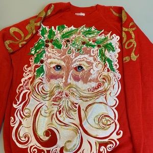 VTG Ugly Christmas Sweater Crewneck Creepy Santa L
